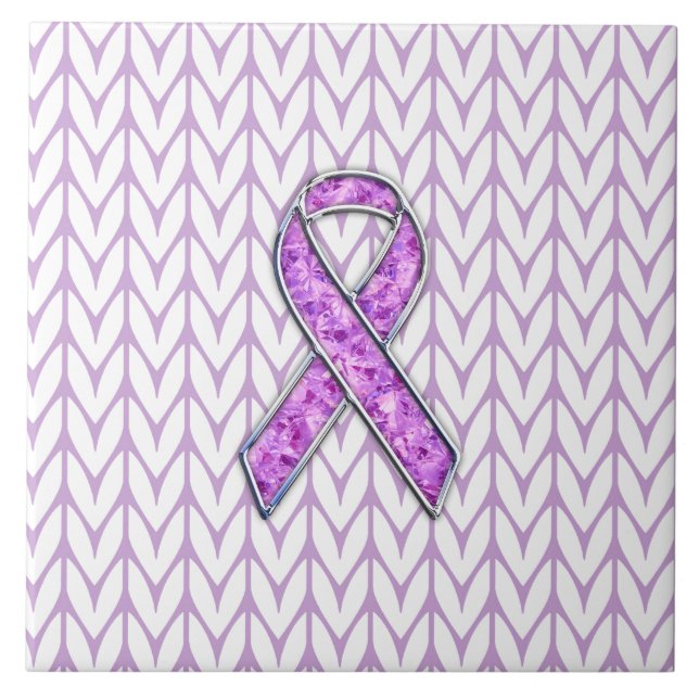 Chrome Style Crystal Pink Ribbon Awareness Knit Tile (Front)