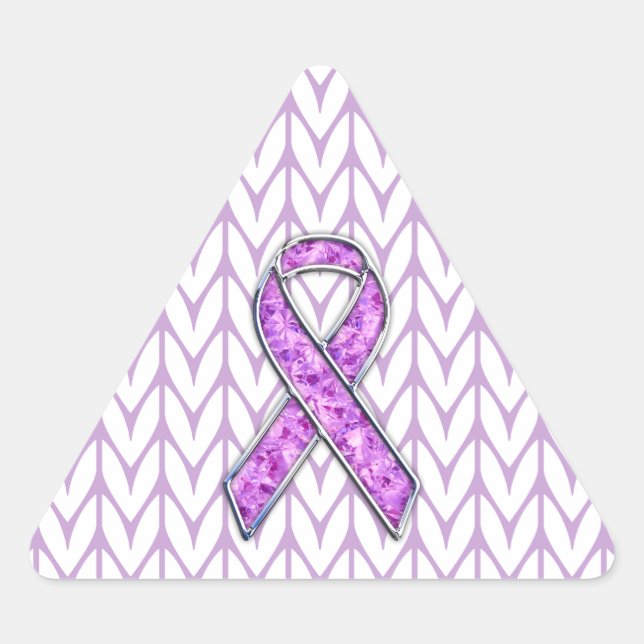 Chrome Style Crystal Pink Ribbon Awareness Knit Triangle Sticker (Front)