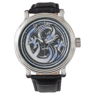 Chrome style Dragon badge Carbon Fibre Dial Print Watch