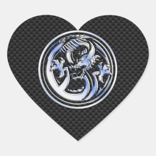 Chrome style Dragon badge on Carbon Fibre Print Heart Sticker