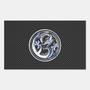 Chrome style Dragon badge on Carbon Fibre Print Rectangular Sticker