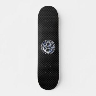 Chrome style Dragon badge on Carbon Fibre Print Skateboard