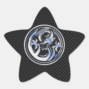 Chrome style Dragon badge on Carbon Fibre Print Star Sticker