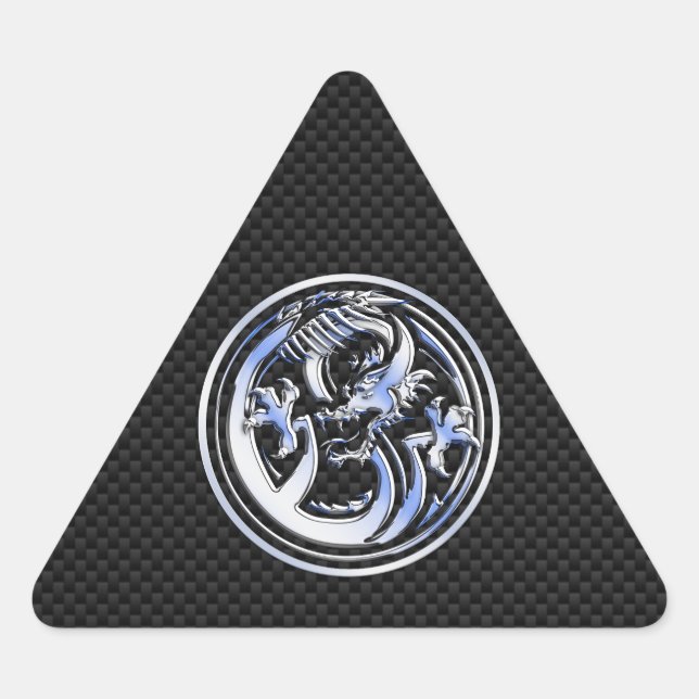 Chrome style Dragon badge on Carbon Fibre Print Triangle Sticker (Front)