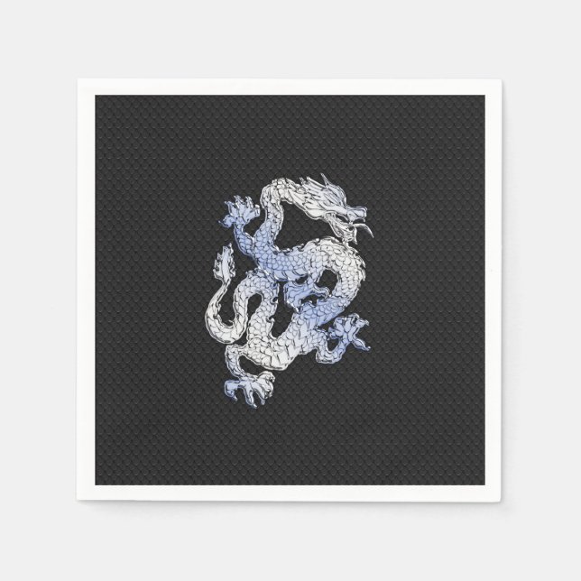 Chrome Style Dragon in Black Snake Skin Print Napkin (Front)