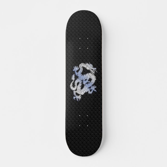 Chrome Style Dragon in Black Snake Skin Print Skateboard (Front)