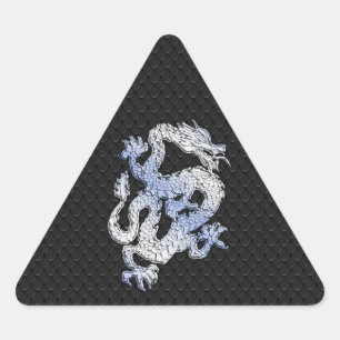 Chrome Style Dragon in Black Snake Skin Print Triangle Sticker