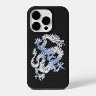 Chrome Style Dragon on Black Snake Skin iPhone 14 Pro Case