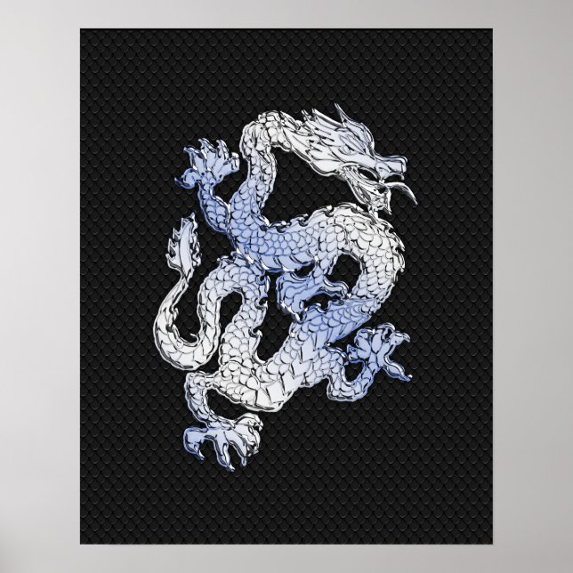 Chrome Style Dragon on Black Snake Skin Print (Front)