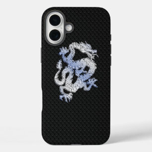 Chrome Style Dragon on Black Snake Skin Print iPhone 16 Plus Case