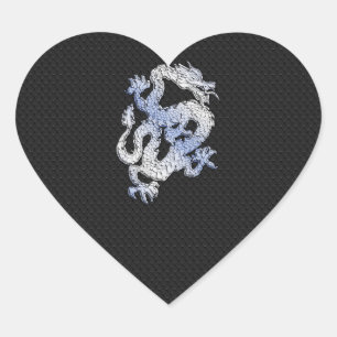 Chrome Style Dragon on Black Snake Skin Print Heart Sticker