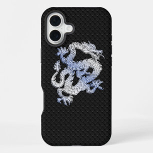 Chrome Style Dragon on Black Snake Skin Print iPhone 16 Plus Case