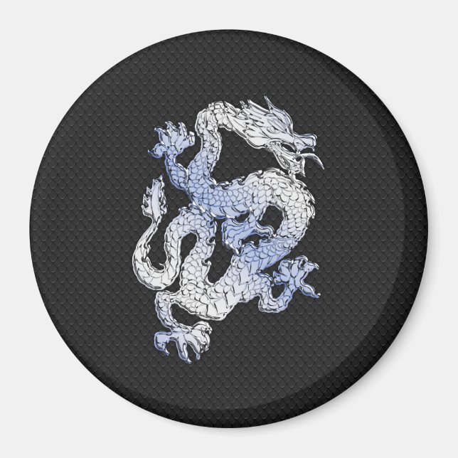 Chrome Style Dragon on Black Snake Skin Print Magnet (Front)