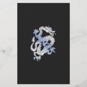 Chrome Style Dragon on Black Snake Skin Print Stationery
