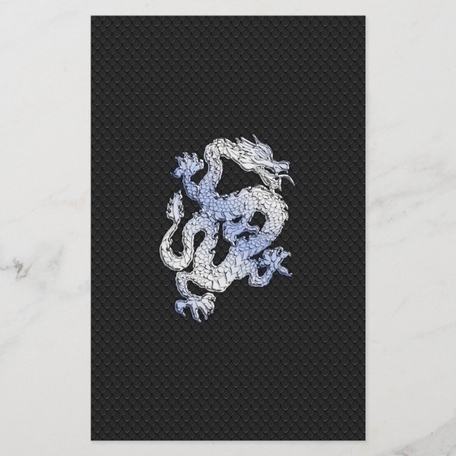 Chrome Style Dragon on Black Snake Skin Print Stationery (Front)