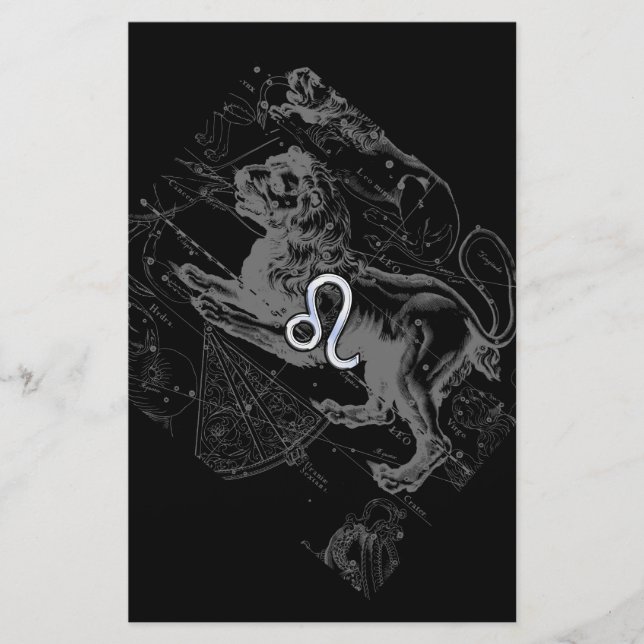 Chrome Style Leo Zodiac Map Hevelius 1690 Stationery (Front)