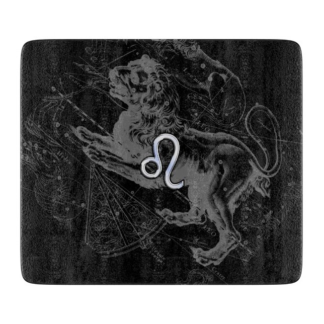 Chrome Style Leo Zodiac Sign on Hevelius Cutting Board (Front)