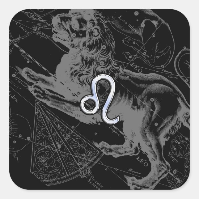 Chrome Style Leo Zodiac Sign on Hevelius Square Sticker (Front)