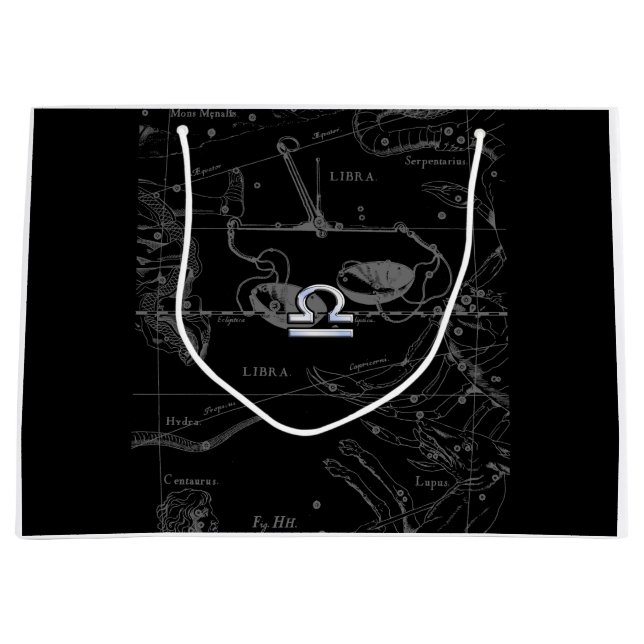 Chrome Style Libra Zodiac Sign on Hevelius Large Gift Bag (Front)