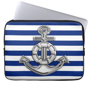 Chrome Style Lifesaver on Blue Stripes Laptop Sleeve
