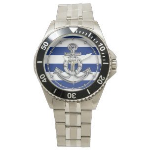 Chrome Style Lifesaver on Nautical Stripes Watch