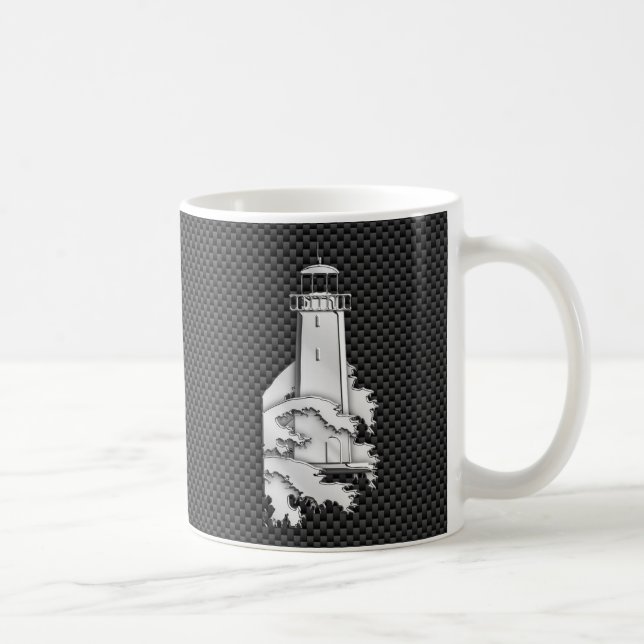 Chrome Style Lighthouse on Carbon Fiber Decor Coffee Mug (Right)