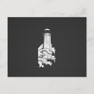 Chrome Style Lighthouse on Carbon Fiber Postcard