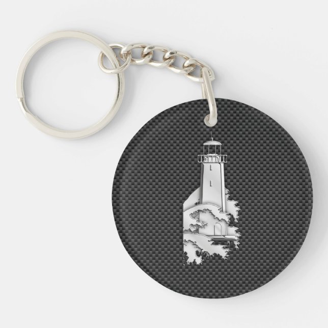 Chrome Style Lighthouse on Carbon Fibre Key Ring (Front)