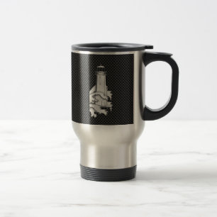 Chrome Style Lighthouse on Carbon Fibre Travel Mug