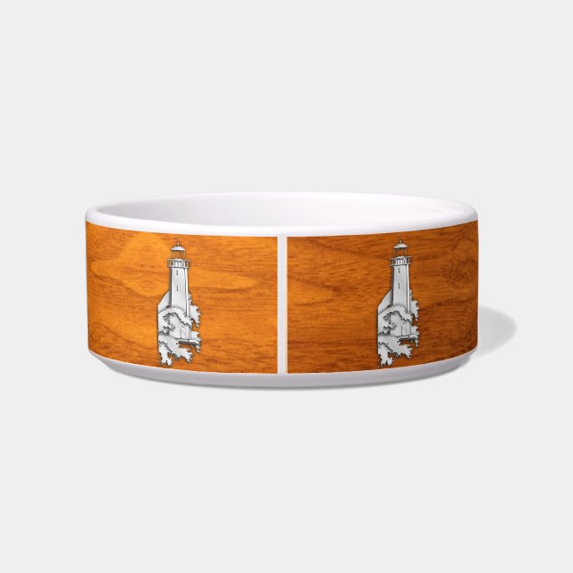 Chrome Style Lighthouse on Teak Wood Decor Bowl (Back)