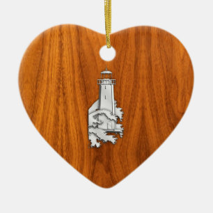 Chrome Style Lighthouse on Teak Wood Decor Ceramic Tree Decoration