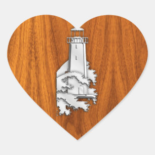 Chrome Style Lighthouse on Teak Wood Decor Heart Sticker
