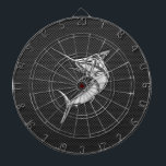 Chrome Style Marlin on Carbon Fiber Dartboard<br><div class="desc">A silver chrome like marlin fish applique design on a carbon fiber style background decor. A racy modern nautical gift. 
 
 



 
Use the "Ask this Designer" link to contact us with your special design requests or for some assistance with any of your customization needs.</div>