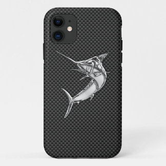 Chrome Style Marlin on Carbon Fiber Decor iPhone 11 Case