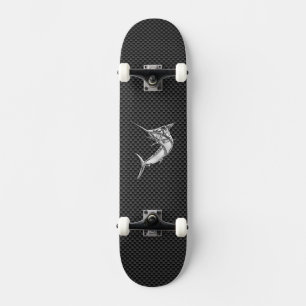 Chrome Style Marlin on Carbon Fiber Skateboard