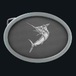 Chrome Style Marlin on Carbon Fibre Belt Buckle<br><div class="desc">A silver chrome like marlin fish applique design on a carbon fibre style background decor. A racy modern nautical gift. Here's a selection of fine custom casual embroidered baseball caps; in a nautical style, you can easily personalise to make it as unique as you are. Use the "Ask this Designer"...</div>
