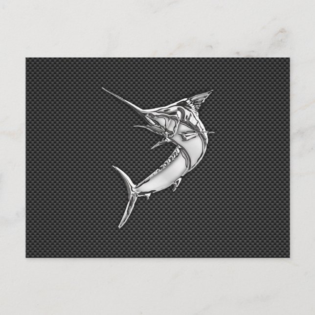 Chrome Style Marlin on Carbon Fibre Postcard (Front)