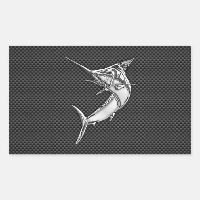 Chrome Style Marlin on Carbon Fibre Rectangular Sticker (Front)