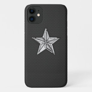 Chrome Style Nautical Star on Carbon Fibre iPhone 11 Case