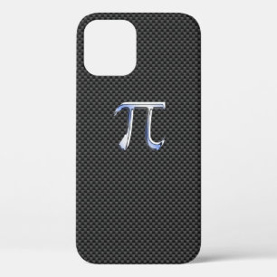 Chrome Style Pi Symbol on Black Carbon Fibre Print iPhone 12 Case