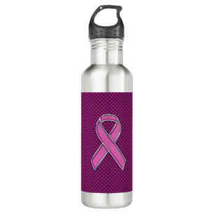 Chrome Style Pink Ribbon Awareness Carbon Fibre 710 Ml Water Bottle
