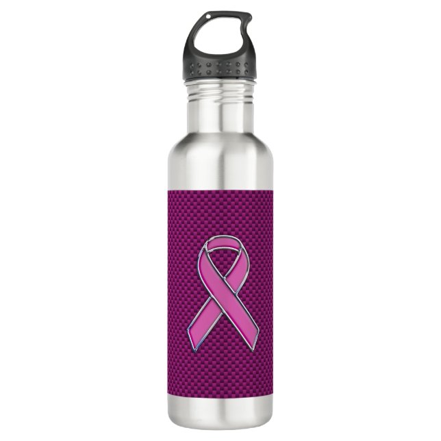 Chrome Style Pink Ribbon Awareness Carbon Fibre 710 Ml Water Bottle (Front)