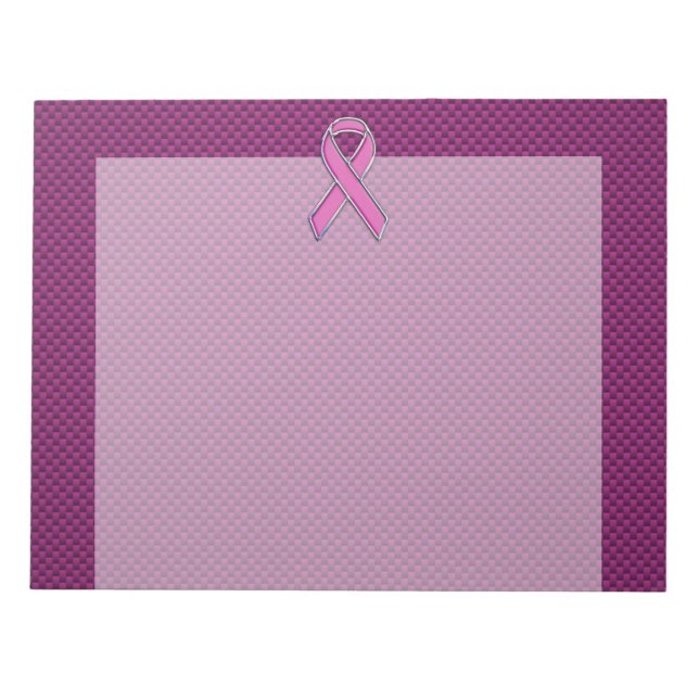 Chrome Style Pink Ribbon Awareness Carbon Fibre Notepad (Front)