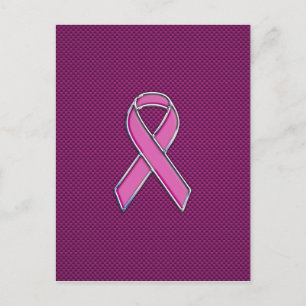 Chrome Style Pink Ribbon Awareness Carbon Fibre Postcard