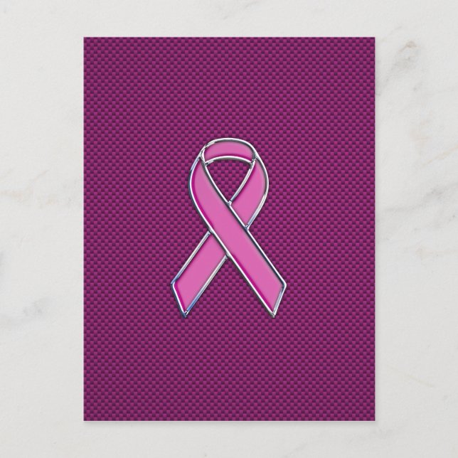 Chrome Style Pink Ribbon Awareness Carbon Fibre Postcard (Front)