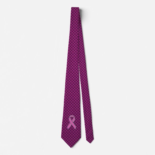 Chrome Style Pink Ribbon Awareness Carbon Fibre Tie (Front)