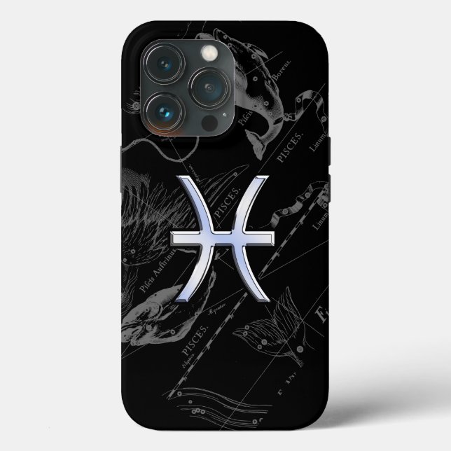 Chrome Style Pisces Zodiac Symbol on Hevelius Case-Mate iPhone Case (Back)