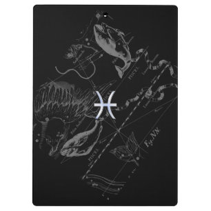 Chrome Style Pisces Zodiac Symbol on Hevelius Clipboard