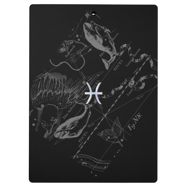 Chrome Style Pisces Zodiac Symbol on Hevelius Clipboard (Back)