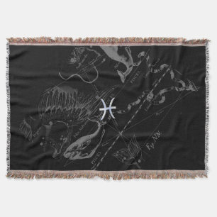 Chrome Style Pisces Zodiac Symbol on Hevelius Throw Blanket
